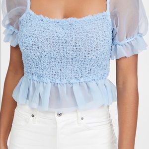 Never worn Staud blue ruffled blouse.